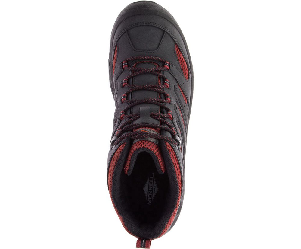 Merrell Work Boots Black/Red - Strongfield Mid Waterproof Comp Toe - Mens 67MXAKZTS
